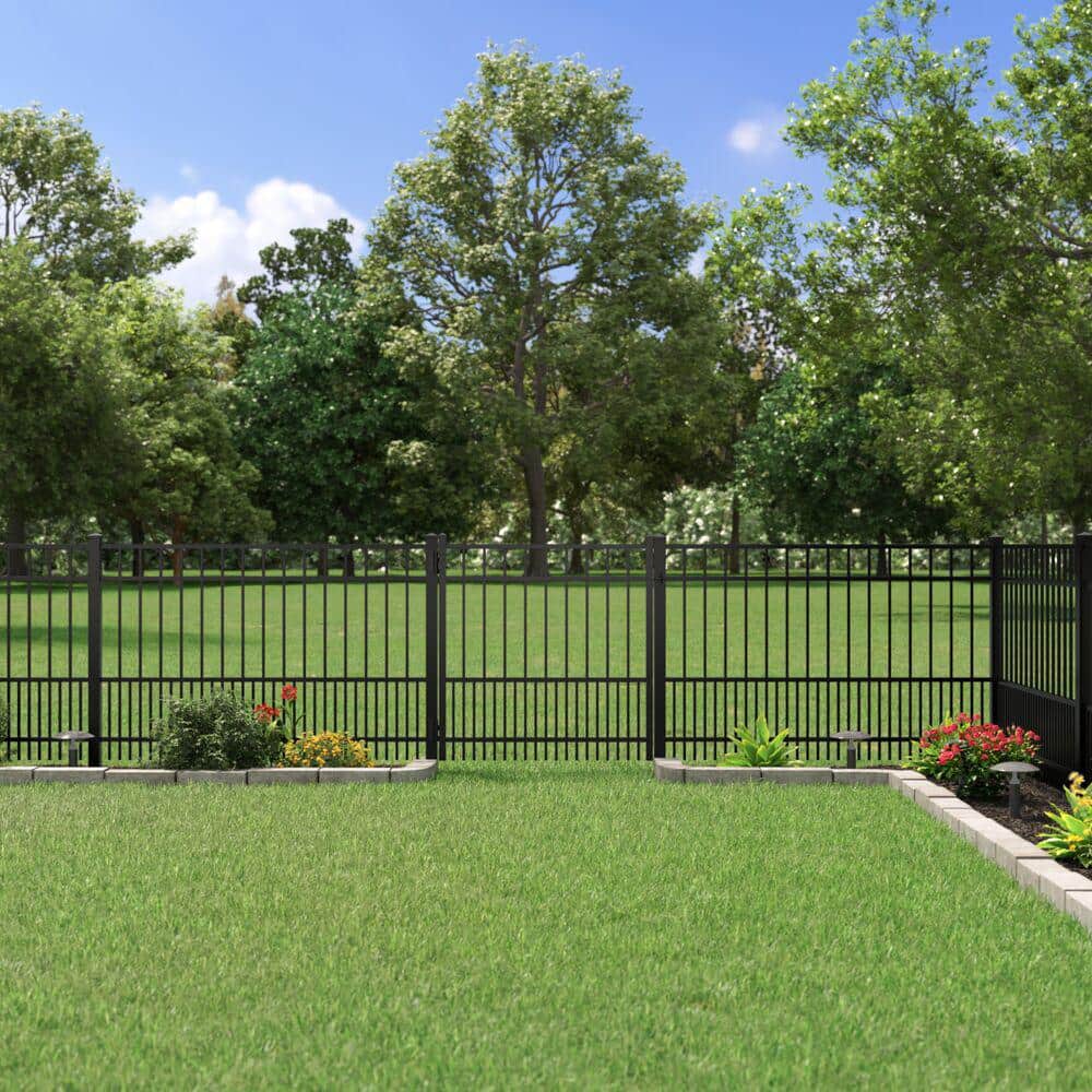 Barrette Outdoor Living Benson 4 ft. x 4 ft. Black Aluminum Puppy Picket Straight Fence Gate (2)