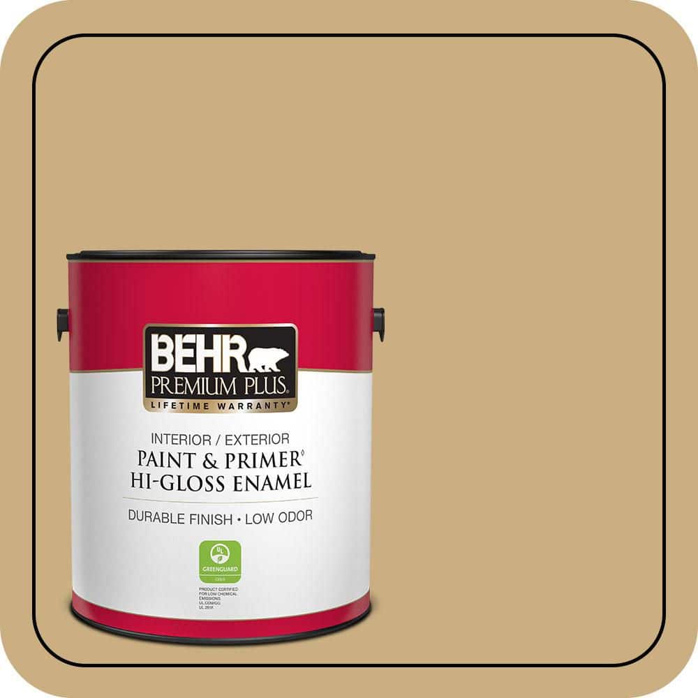 BEHR PREMIUM PLUS 1 gal. #S310-4 Perennial Gold Hi-Gloss Enamel Interior/Exterior Paint & Primer