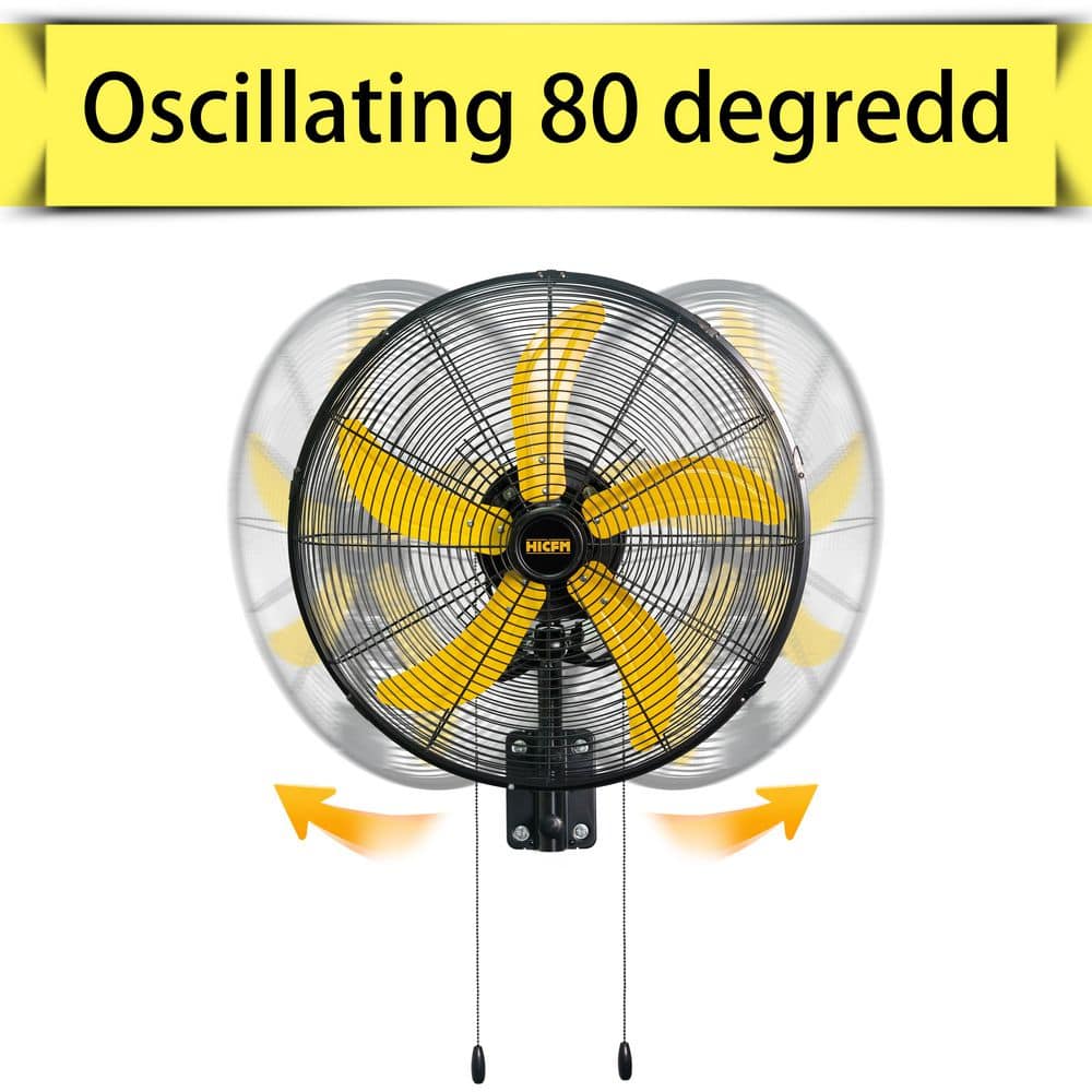 MELEZOOM 20 in. 3-Speed Oscillating Wall Fan, 4800 CFM High Velocity Industrial Mounted Wall Fans in Yellow, UL Certified (2)