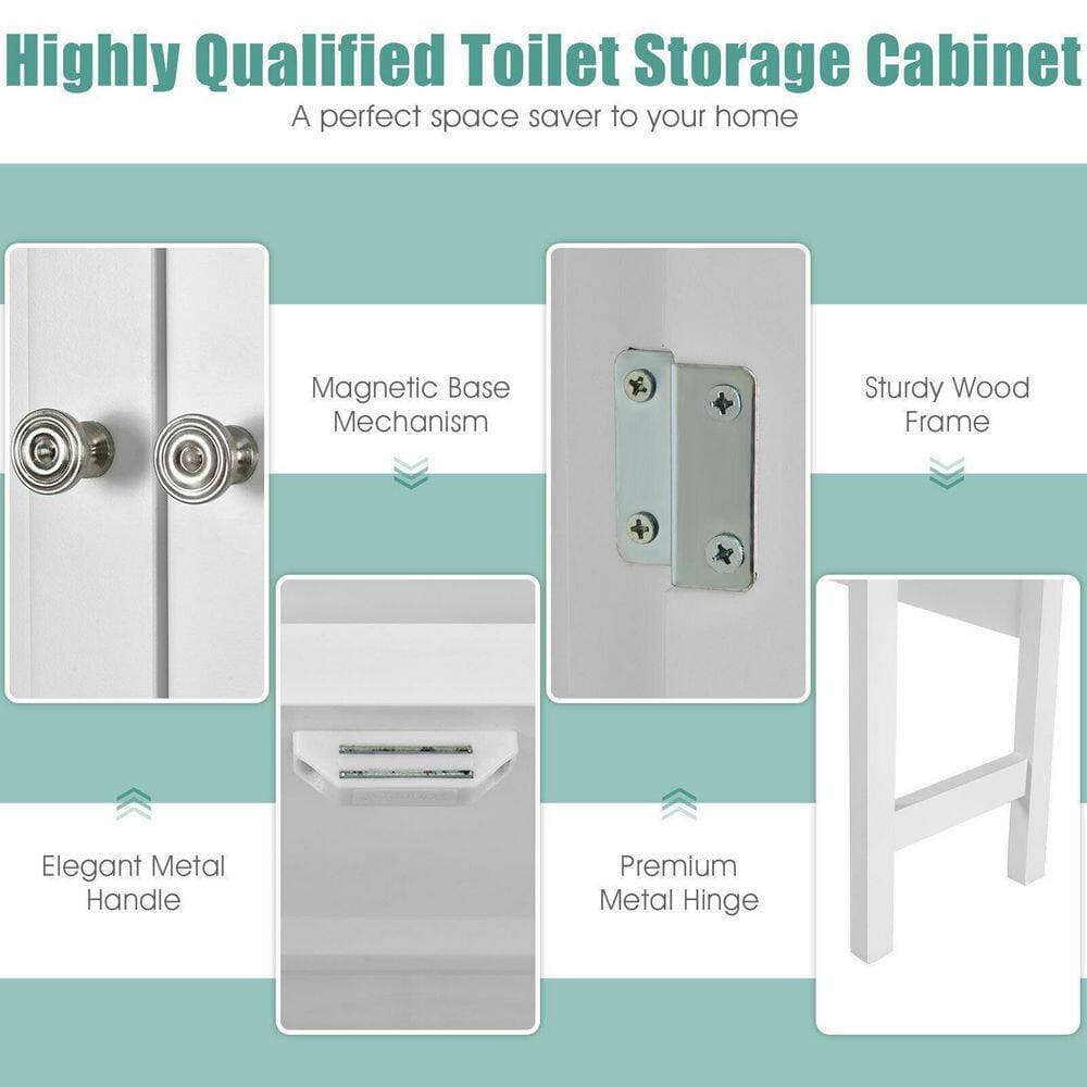 ANGELES HOME 28 in. W x 9.5 in. D x 68 in. H White Bathroom Over-the-Toilet Storage Cabinet Organizer with Doors and Shelves (3)