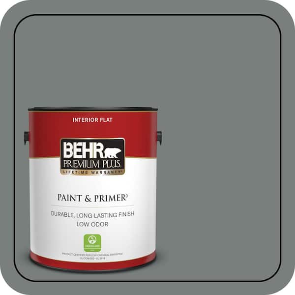 BEHR PREMIUM PLUS 1 gal. #PPU25-18 Shutter Gray Flat Low Odor Interior Paint & Primer (2)