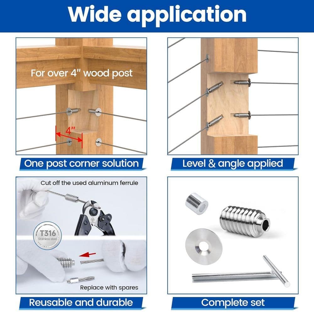 Afoxsos 4.13 in. x 0.79 in. Hardware Swage Lag Screw Hidden for Wood Posts T316 Stainless Steel Deck System 40 Pack Silver (3)
