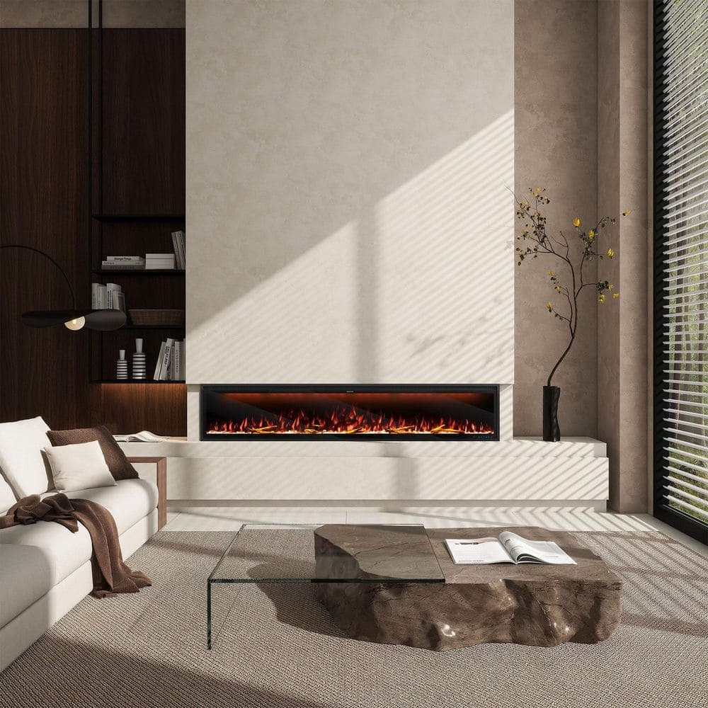 Clihome 88 in. Smart WiFi Wall Mounted Recessed Electric Fireplace Insert with Alexa Control and 13 Flame Colors (1)