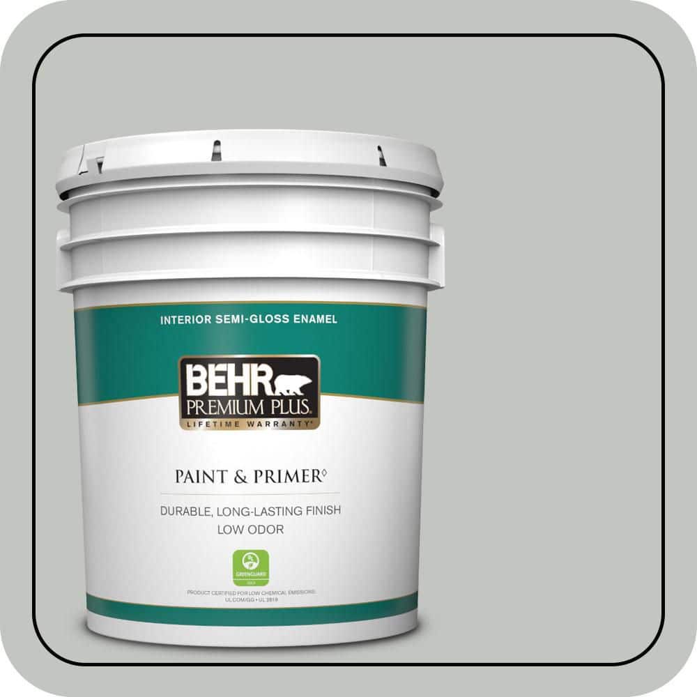 BEHR PREMIUM PLUS 5 gal. #PPU25-14 Engagement Silver Semi-Gloss Enamel Low Odor Interior Paint & Primer