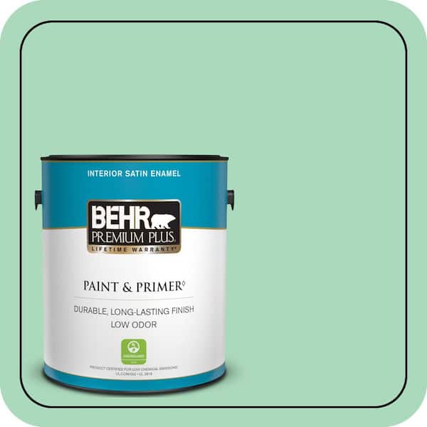 BEHR PREMIUM PLUS 1 gal. #P410-3 Shanghai Jade Satin Enamel Low Odor Interior Paint & Primer (2)