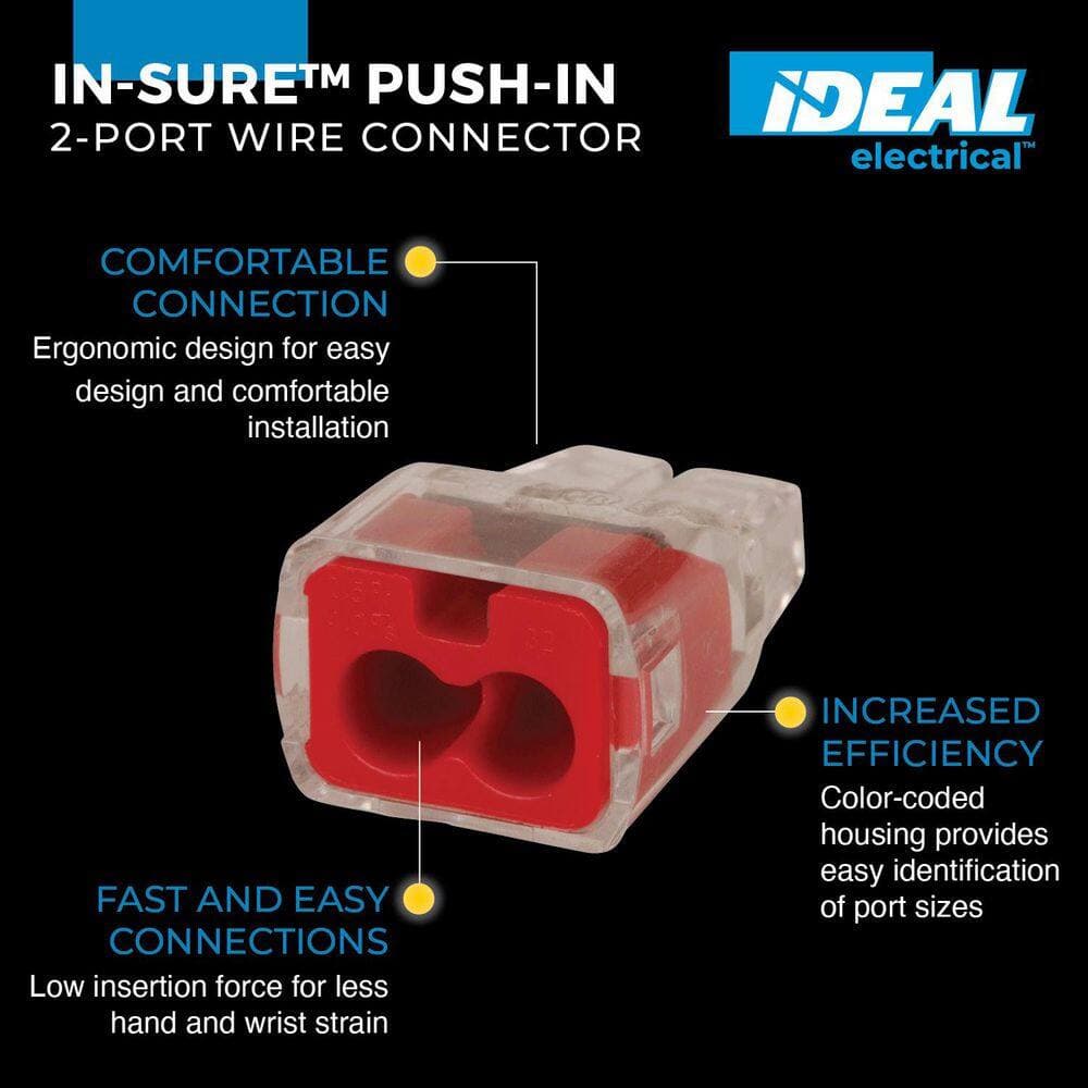 IDEAL 2-Port In-Sure Push-In Wire Connector, Red (300-Jar) (2)