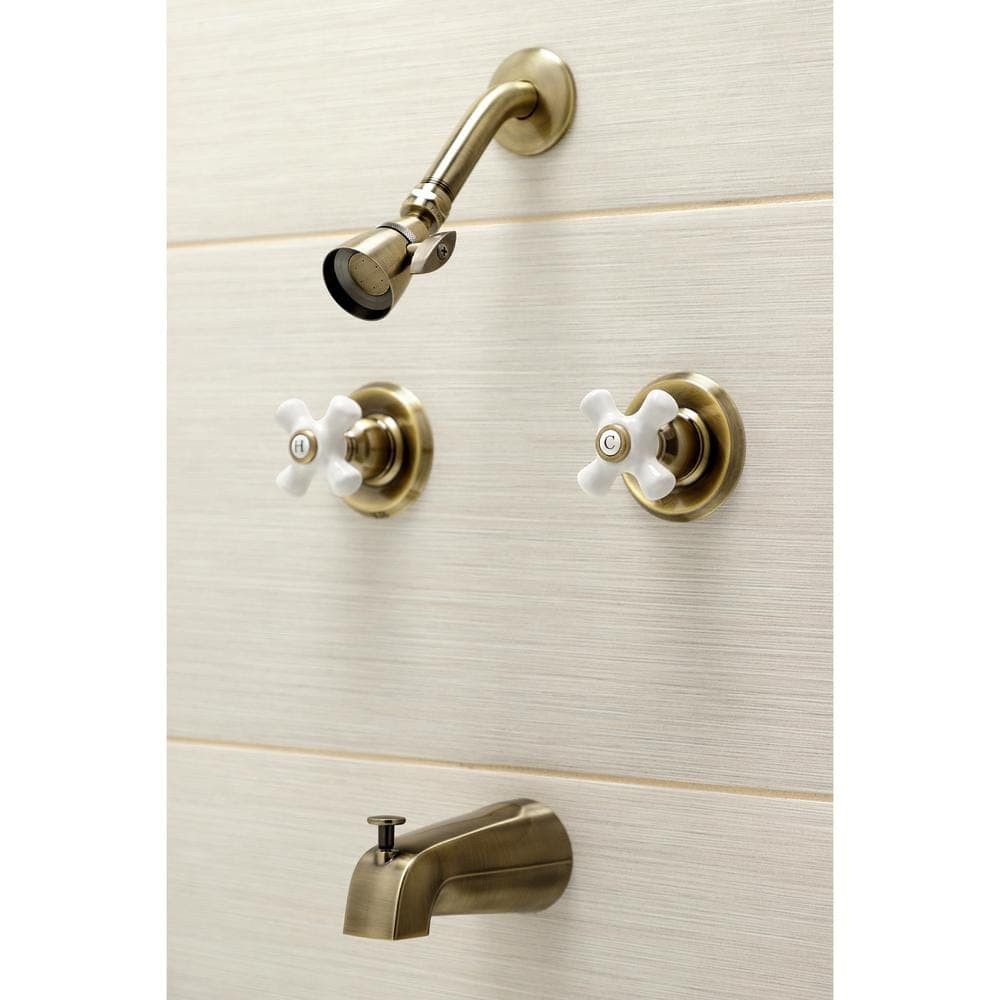 Kingston Brass Victorian Double Handle 1-Spray Tub and Shower Faucet 2 GPM with Corrosion Resistant in. Antique Brass (2)