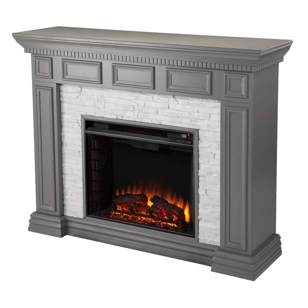 Southern Enterprises Macksen 50 in. Electric Fireplace in Gray with Faux Stone (3)