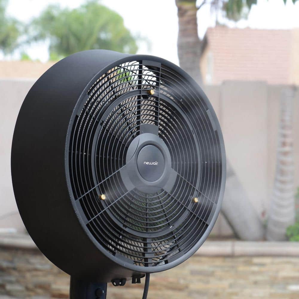 NewAir 18 in. 3-Speed Wide-Angle Oscillating Outdoor Misting Fan and Pedestal Fan for Cool Down 500 sq. ft. - Black (2)
