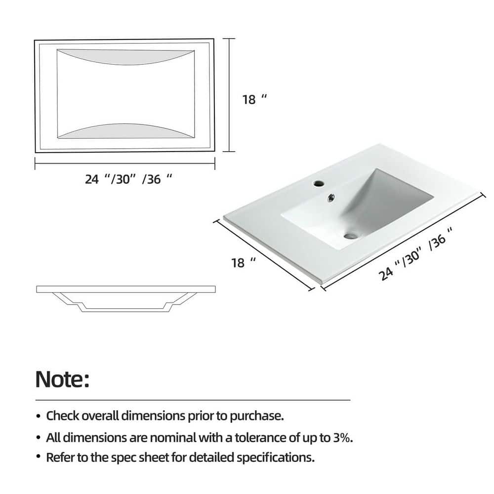 LIVACA 24 in. 18 in. Drop-In Bathroom Sink in Matte White Ceramic with Integrated Basin durable construction (2)