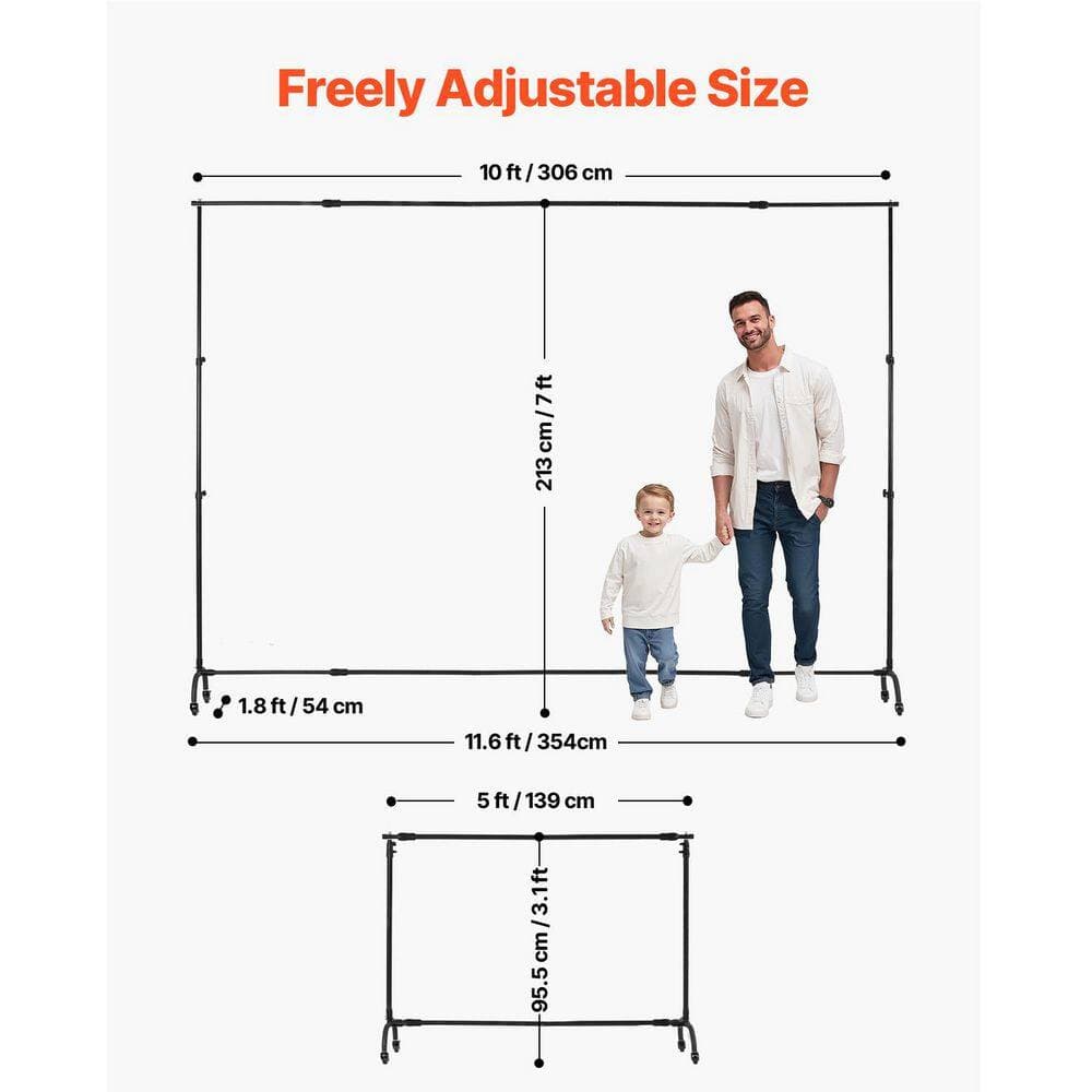 SVOPES 7 x 10 ft. Adjustable Backdrop Stand, Moveable Heavy Duty Stand for Projector Screen, Wedding, Photo Studio Black Steel (3)