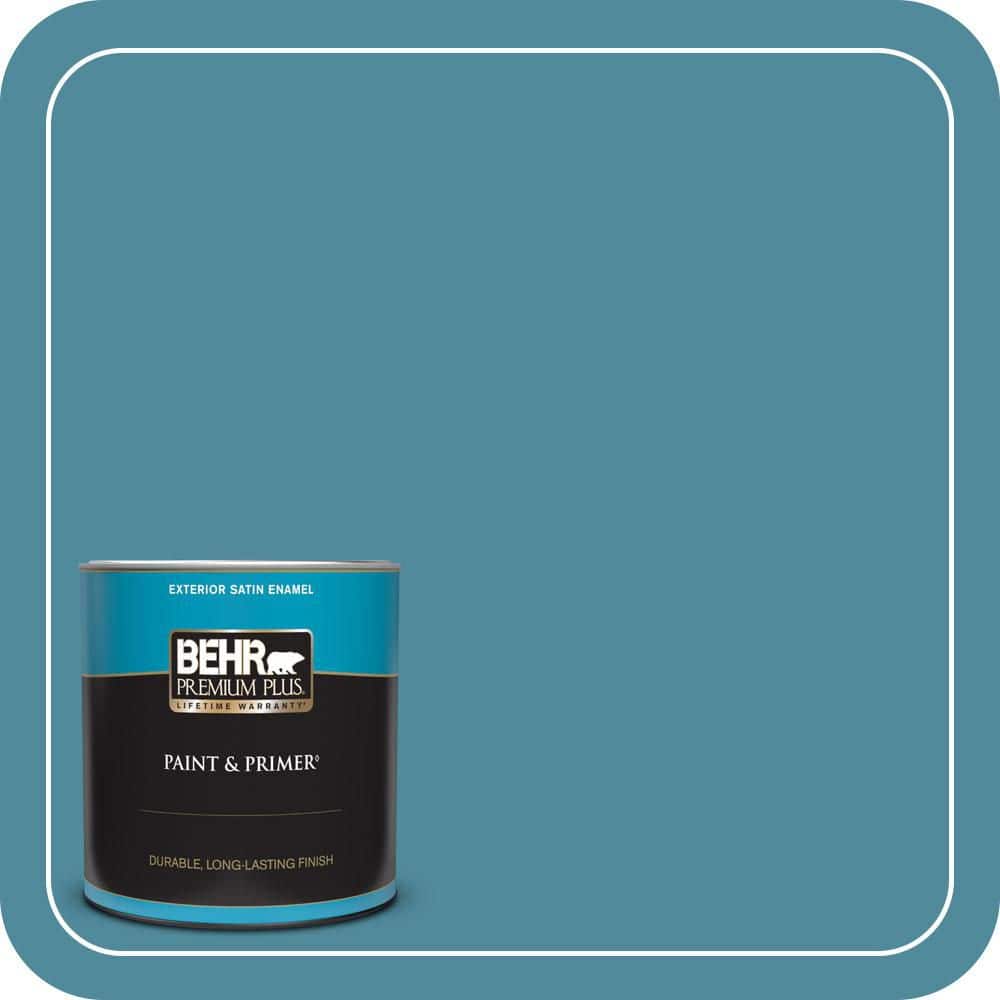 BEHR PREMIUM PLUS 1 qt. #S460-5 Blue Square Satin Enamel Exterior Paint & Primer