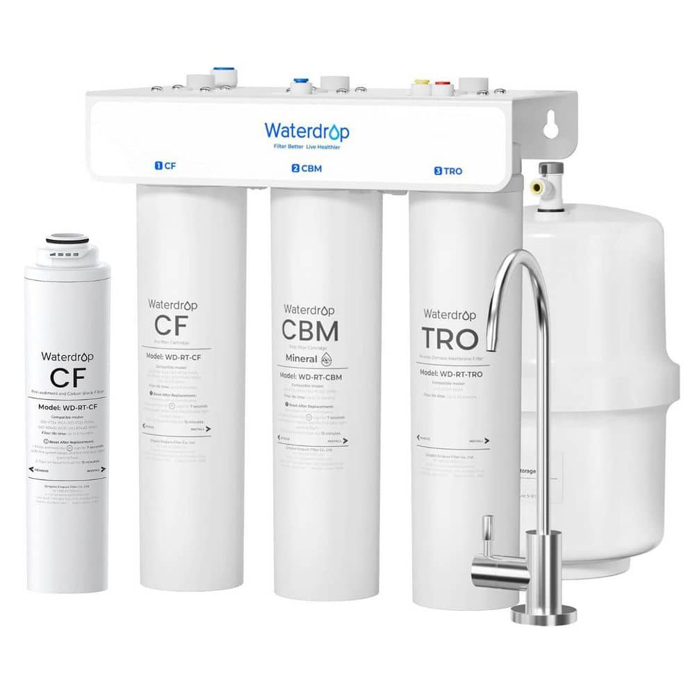 Waterdrop T3-T, Remineralization 7-Stage, NSF/ANSI 372 Certified Under Sink RO System w/ Tank, No Power Needed, Extra RT-CF Filter (1)