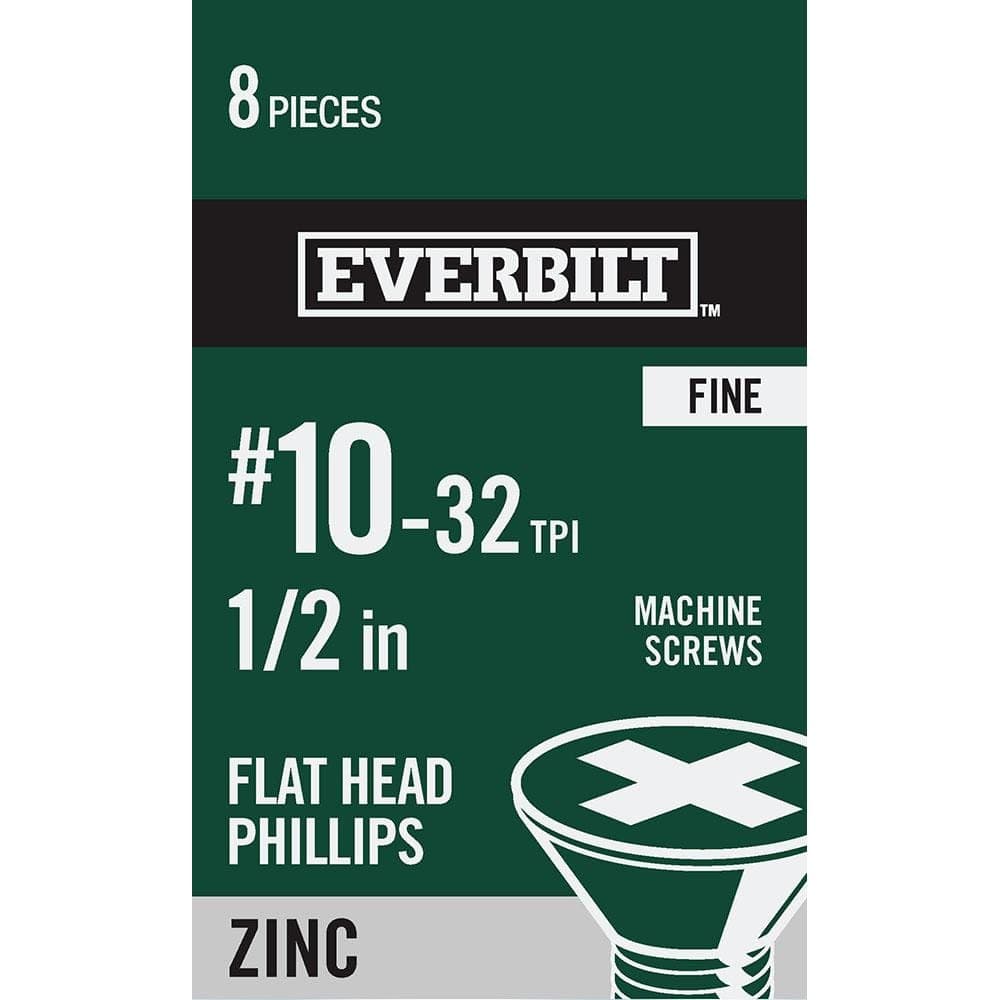 Everbilt #10-32 x 1/2 in. Zinc Plated Phillips Flat Head Machine Screw (8-Pack) (1)