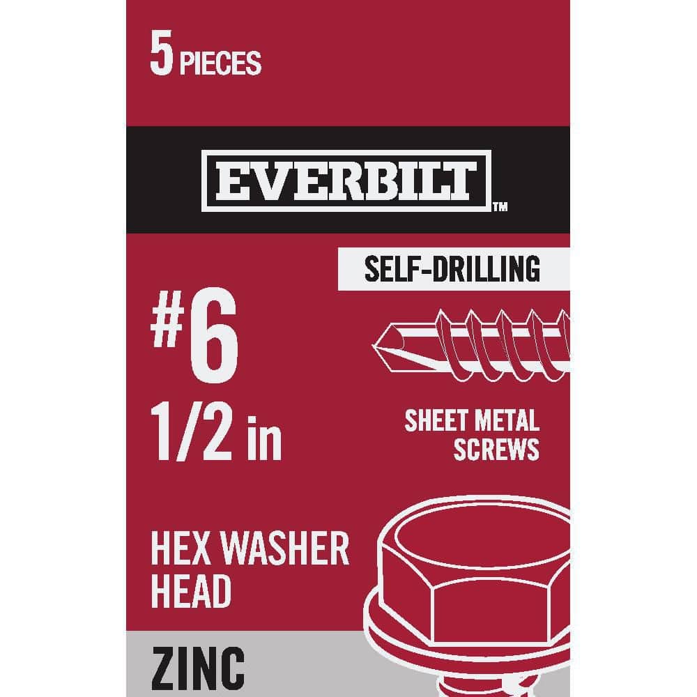 Everbilt #6 x 1/2 in. Zinc Plated Hex Head Sheet Metal Screw (5-Pack) (1)