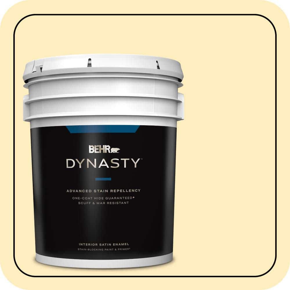 BEHR DYNASTY 5 gal. #P290-1 Soft Buttercup Satin Enamel Interior Stain-Blocking Paint & Primer