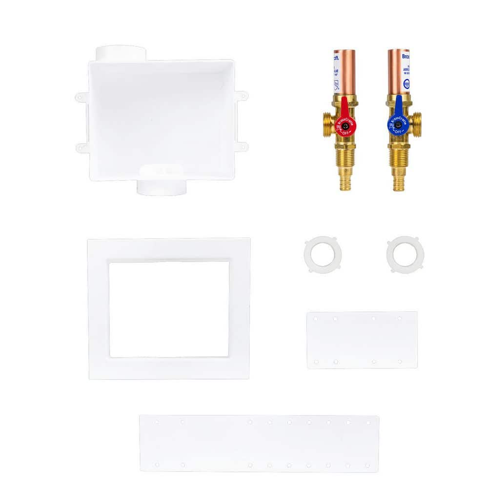 BrassCraft 1/2 in. NOM Crimp Brass PEX x 3/4 in. MHT Washing Machine Ball Valves (1/4 Turn) with Outlet Box and Hammer Arrestors (2)