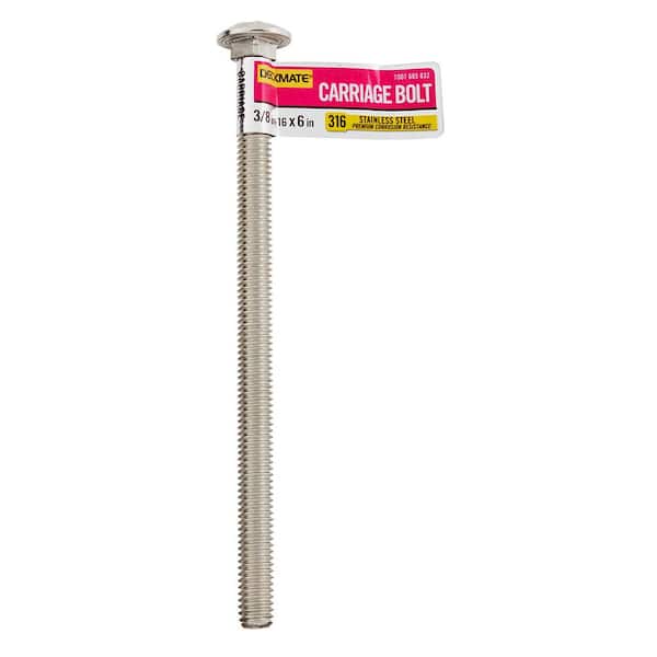 DECKMATE Marine Grade Stainless Steel 3/8-16 X 6 in. Carriage Bolt (2)