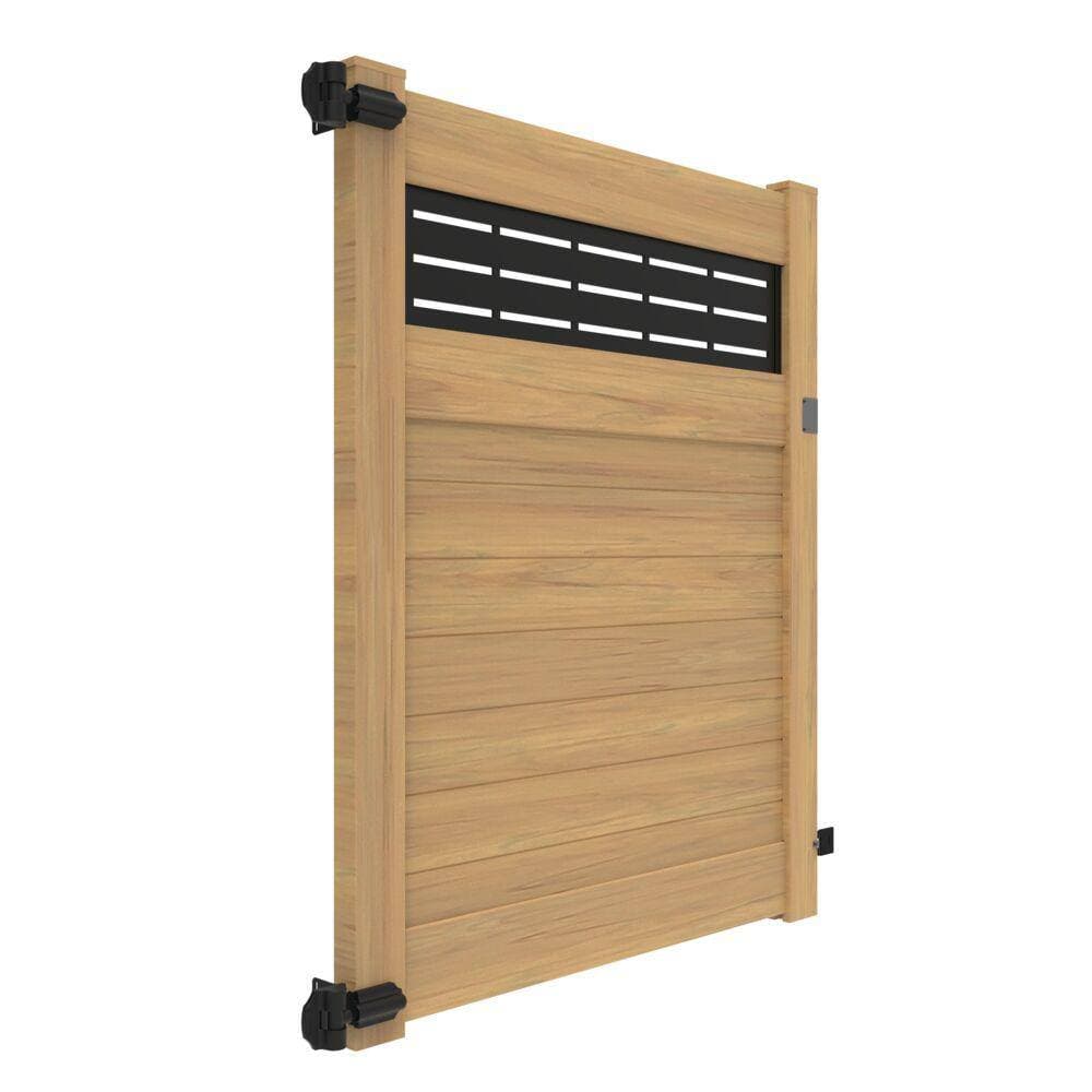 Barrette Outdoor Living 6 ft. x 58 in. Horizontal Fence - Boardwalk DSP Vinyl Privacy Gate w/DSP Topper Woodgrain Cypress (3)