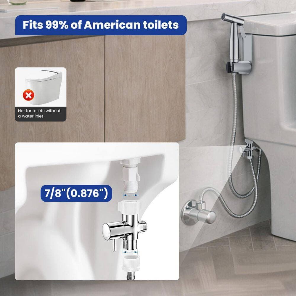 Numhew Handheld Bidet Sprayer Bidet Attachment in Brushed Nickel with Stainless Steel Hose and Dual Mount included (2)