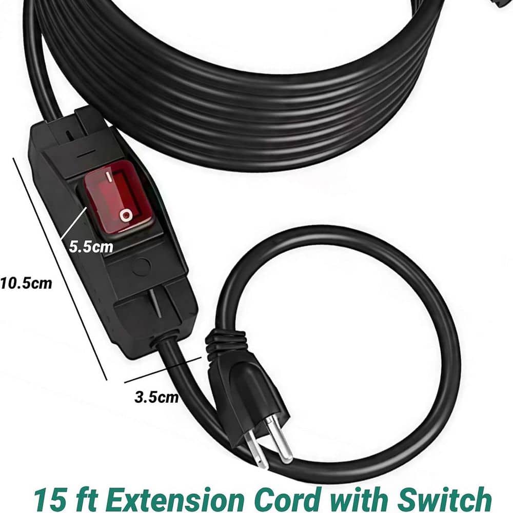 HIITIO Heavy-Duty Power Extension Cable 15 ft. 14 / 3 SJTW Outdoor Extension Cord with Waterproof On / Off Switch, Black (2)