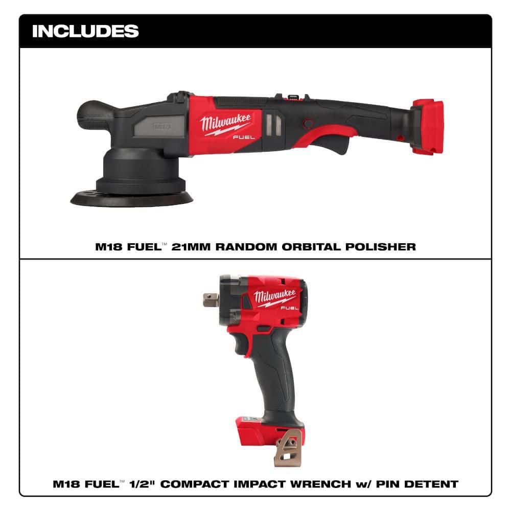 Milwaukee M18 FUEL18V Lithium-Ion Brushless Cordless 21MM DA Polisher w/ 1/2 in. Impact Wrench (2)
