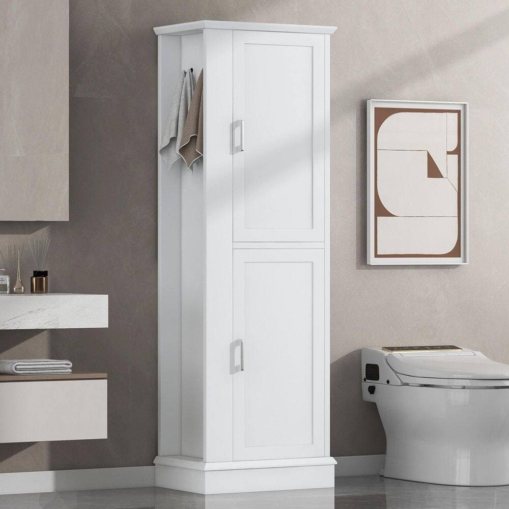Afhocomp 21 in. W 14 in. D 68 in. H MDF Freestanding Linen Cabinet with Adjustable Shelf (2)