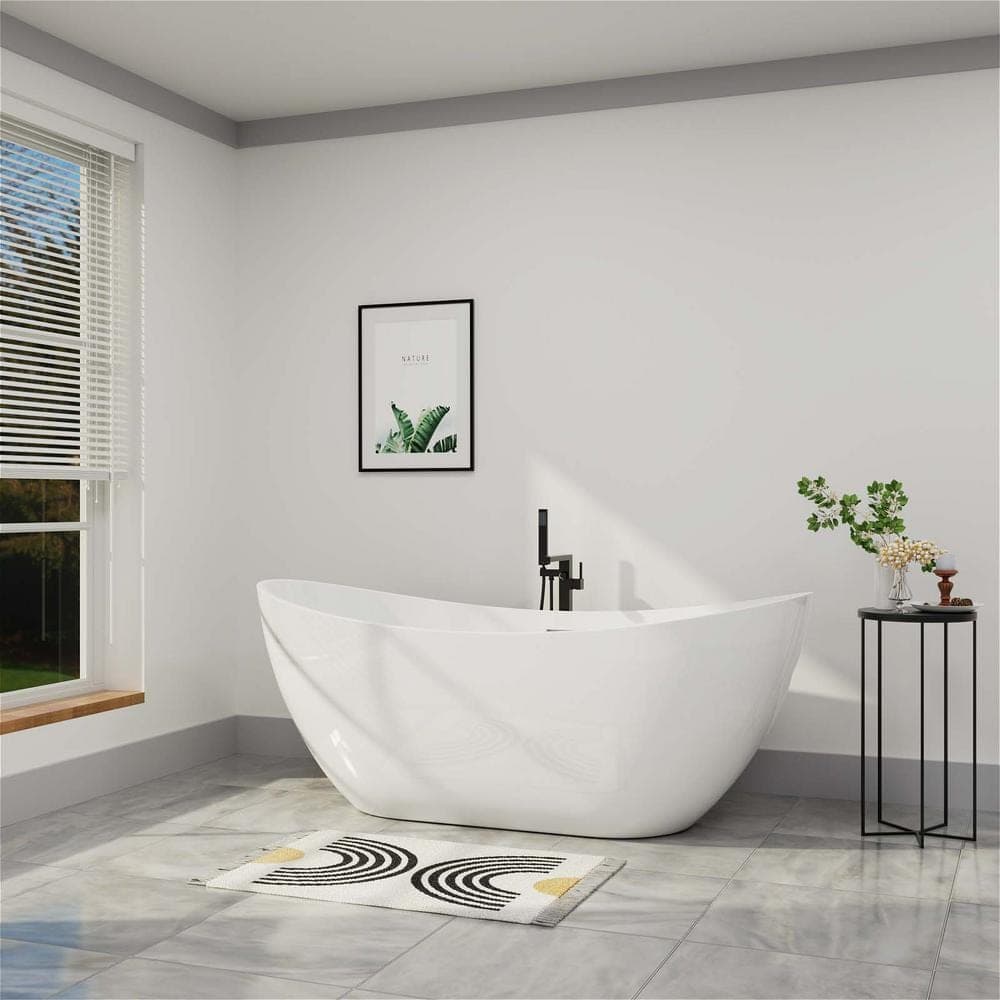 Mokleba Modern Acrylic Freestanding Bathtub cUPC Certificated Double Slipper Soaking Tub Glossy White (2)