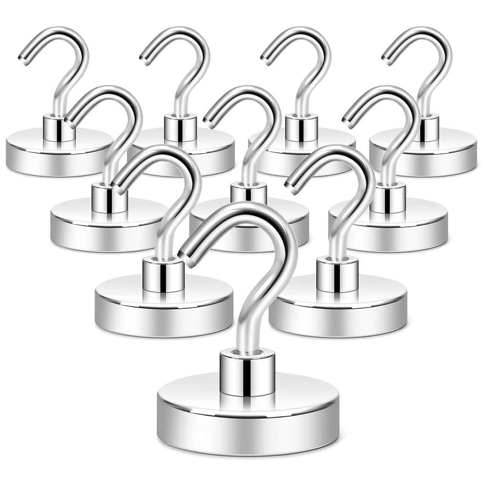 NVNOO 120 lbs. Strong Magnet Industrial Hooks for Toolbox, Cruise, Grill, Coat and Storage, Silver (10-Pack)
