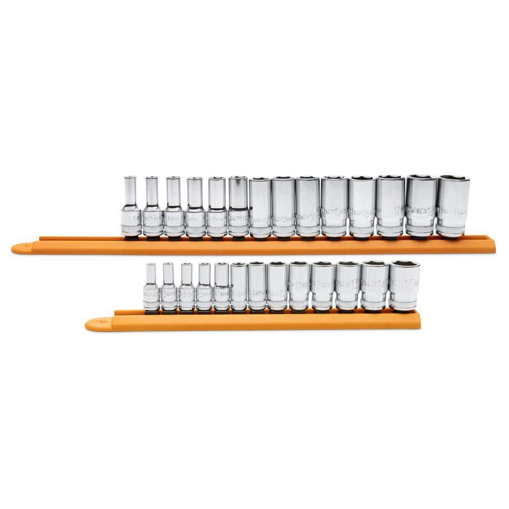 GEARWRENCH 1/4 in. and 3/8 in. Drive 6 Point Mid Length Metric Socket Set (27-Piece)
