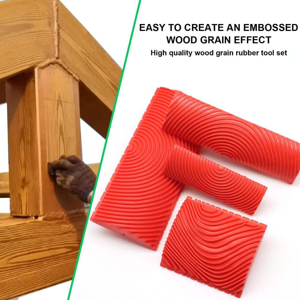 Unbranded Wood Grain Paint Tool Kit Rubber Material Realistic Pattern DIY Decorative Wood Graining Set for Wall 4 Piece (3)