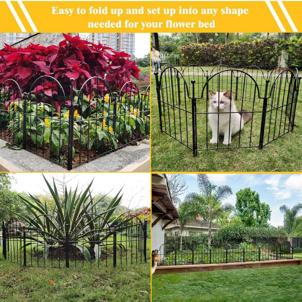 Laybus 22 in. x 27.5 ft. Black Steel Arched Rustproof Fence Panel, No Dig Fence Garden Fence Border, Outdoor Decor (25-Pack) (2)