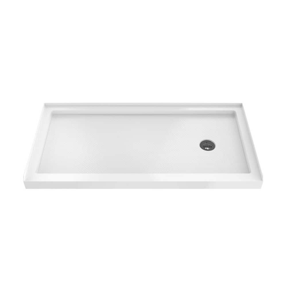 DreamLine SlimLine 60 in. L x 34 in. W Alcove Rectangular White Shower Pan Base with 2 in. Round Right Drain in Matte Black (1)