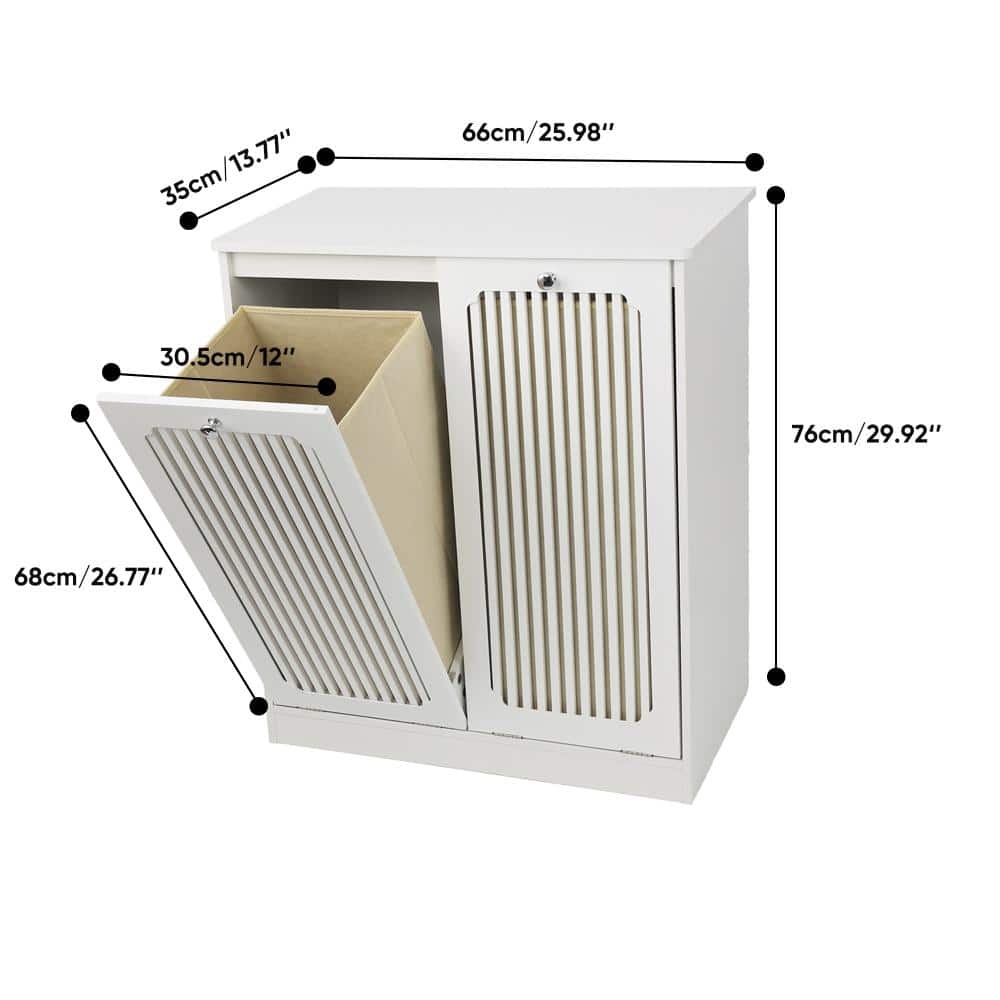 Otryad Flip-top louvered laundry basket cabinet, household double-section fabric laundry storage cabinet (3)