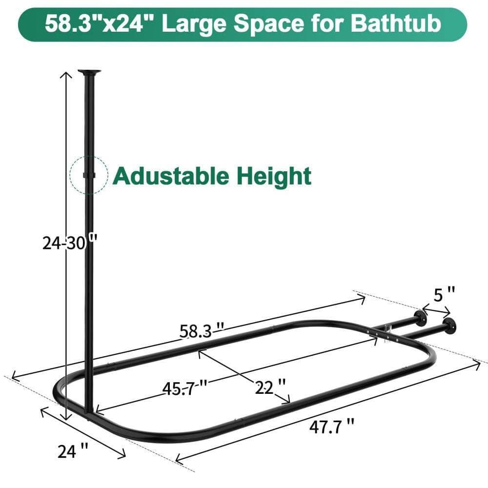 Numhew 58.3 in. L x 24 in. W Square Shower Curtain Rod Hoop for Clawfoot Tub, Heavy Duty No Rust Bathroom Shower Rod, Black (2)