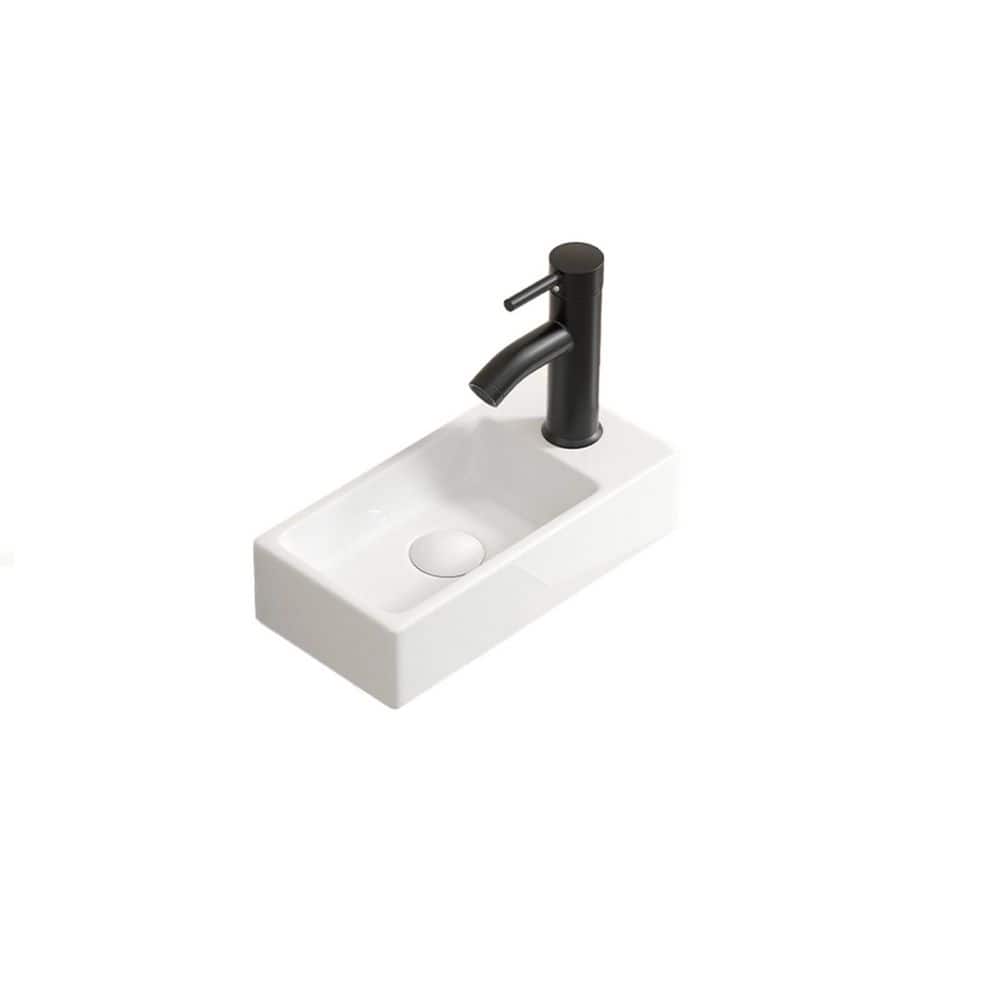 cadeninc 14.57 in. x 7.09 in. White Ceramic Rectangular Wall Mount Bathroom Sink with Single Faucet Hole (1)