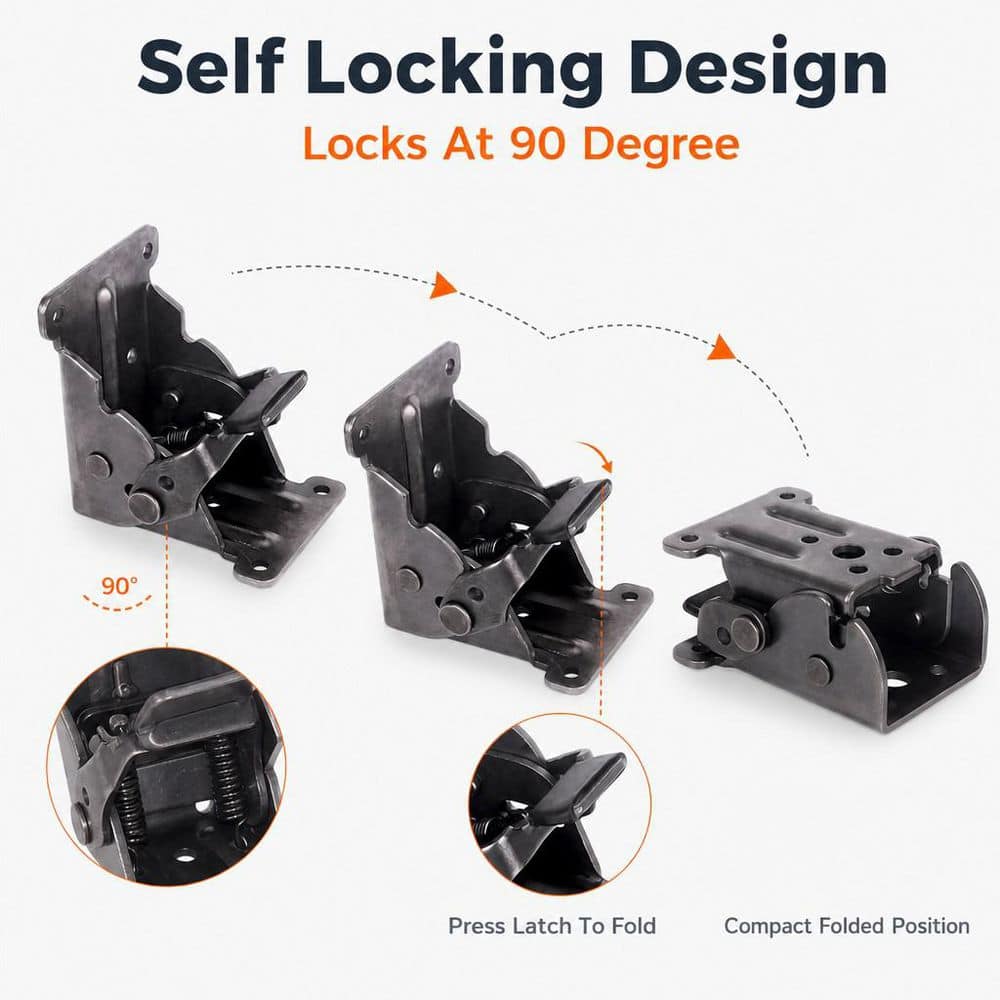 Numhew 4 Pack Metal Locking Hinge for Folding Table Brackets, Heavy Duty Folding Brackets 90° Self Locking Folding Hinge (3)