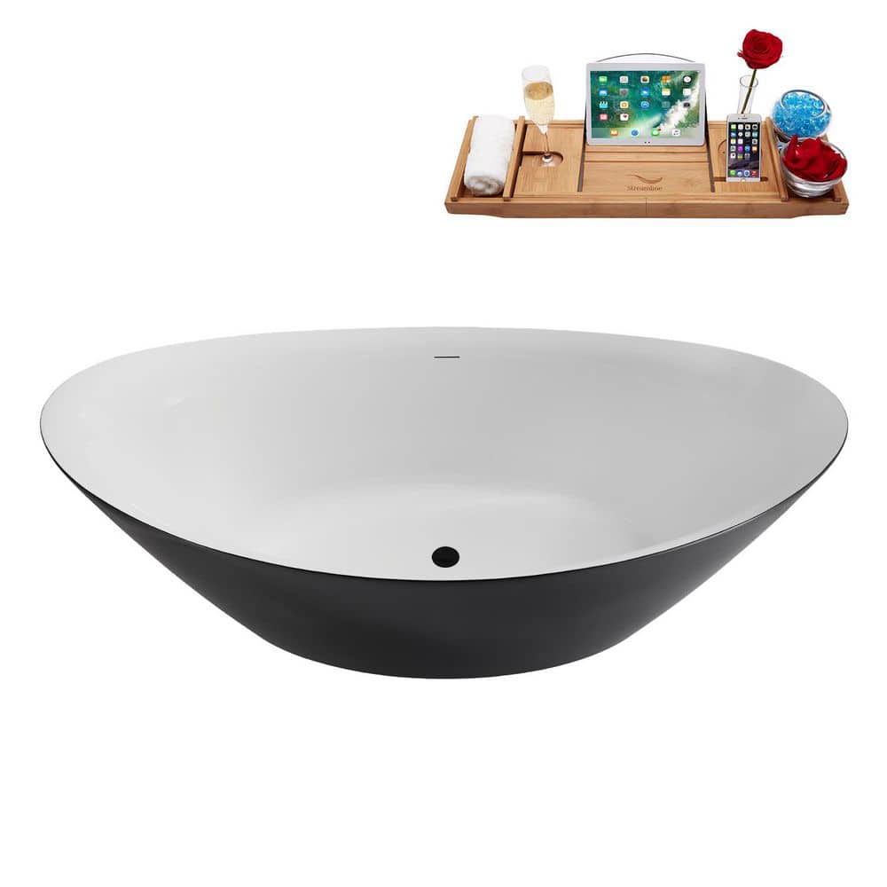 Streamline 71 in. x 33 in. Acrylic Freestanding Soaking Bathtub in Glossy Black with Matte Black Drain (3)