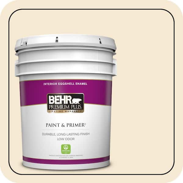 BEHR PREMIUM PLUS 5 gal. #YL-W07 Smooth Silk Eggshell Enamel Low Odor Interior Paint & Primer (2)