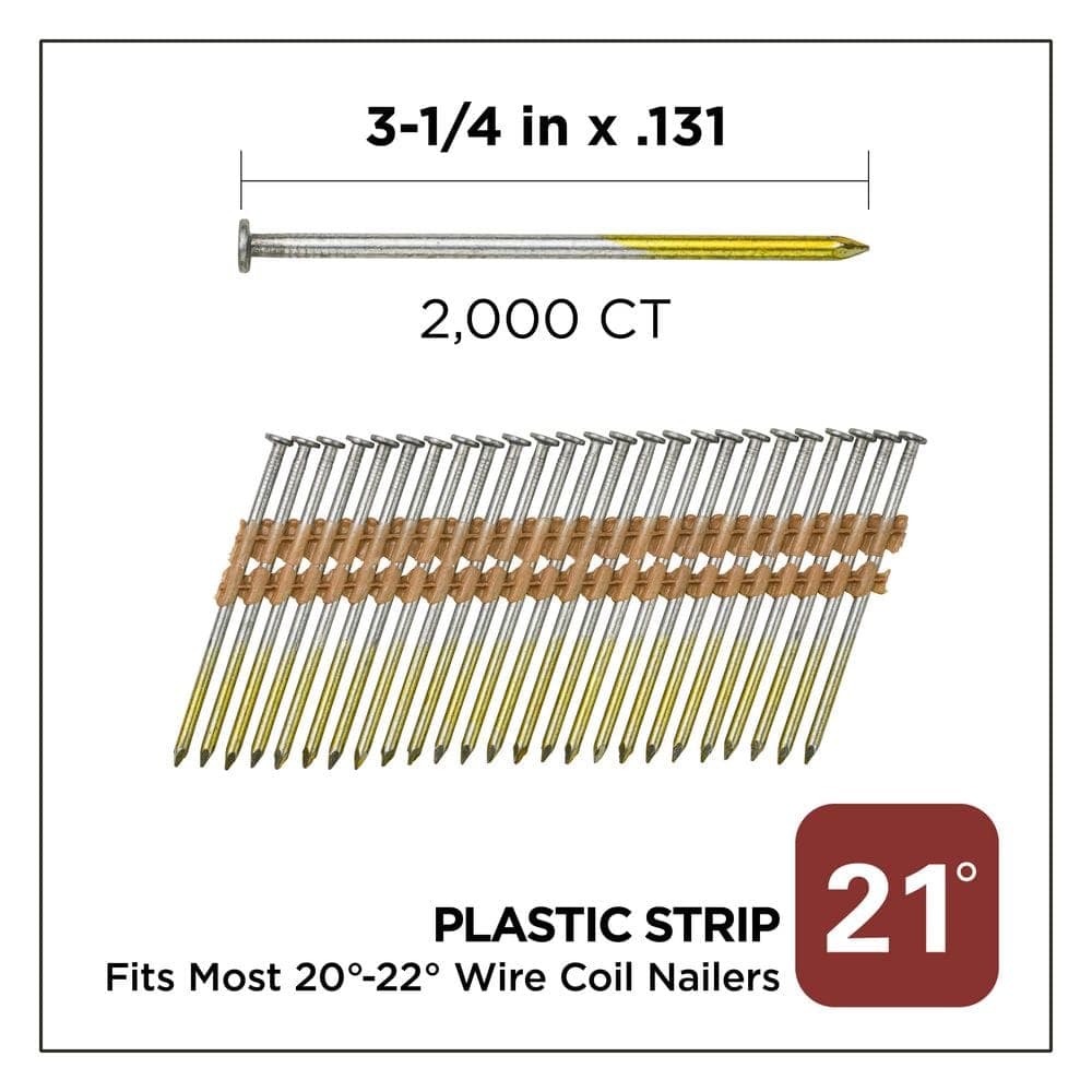 PRO-FIT 3-1/4 in. x 0.131 21° Hot Dipped Galvanized Smooth Shank Plastic Strip Framing Nails (2000-Per Box) (2)