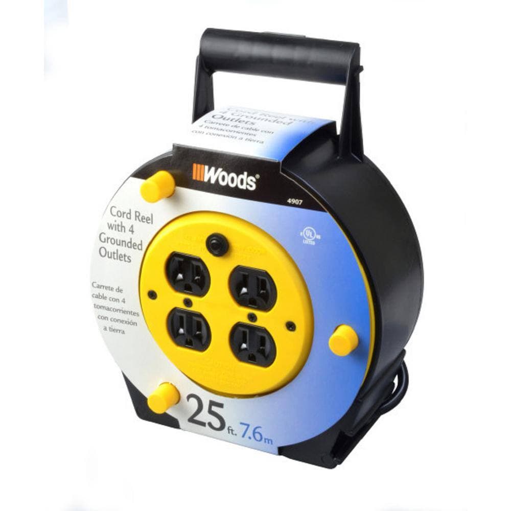 Woods 25 ft. 16/3 Multi-Outlet (4) Portable Extension Cord Reel Power Station (3)