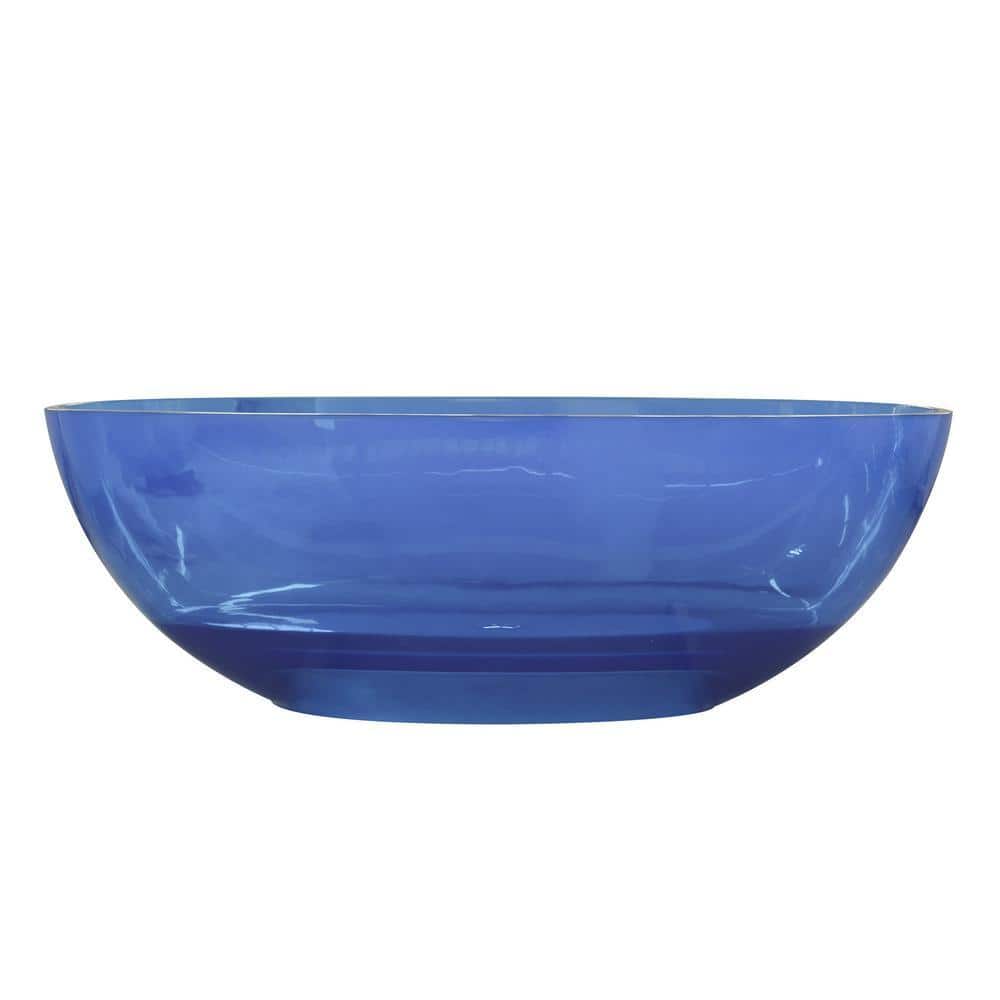 Dimakai 64.0 in. x 29.6 in. Resin Soaking Flat Bottom Bathtub Straight Top Tub without Drain in Blue Polished (1)