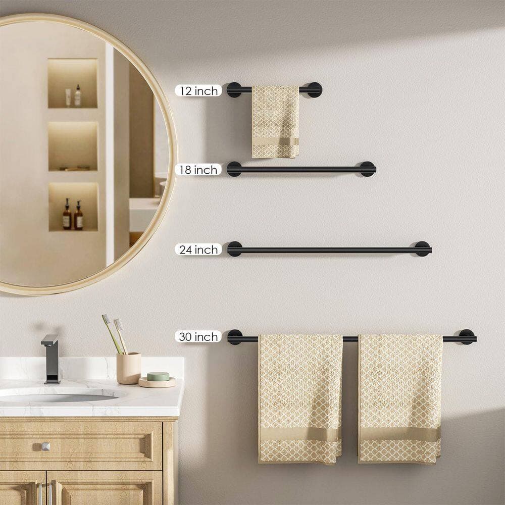 Unbranded 1-Pack 24 in. Wall Mounted Towel Bar 26 in Matte Black Stainless Steel Space Saving for Bathroom (3)