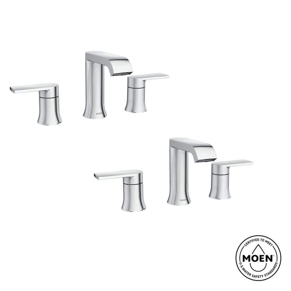 MOEN Genta 8 in. Widespread Double Handle Bathroom Faucet with Drain Kit Included in Chrome (2-Pack)(Valve Included)