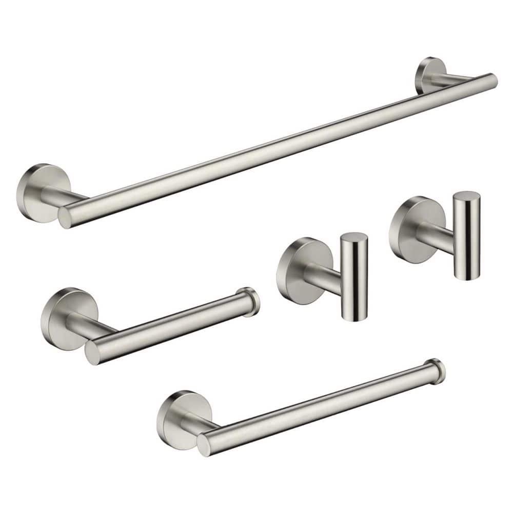 Heemli Modern Stainless Steel Bath Hardware Set with Towel Ring Toilet Paper Holder Towel Hook and Towel Bar