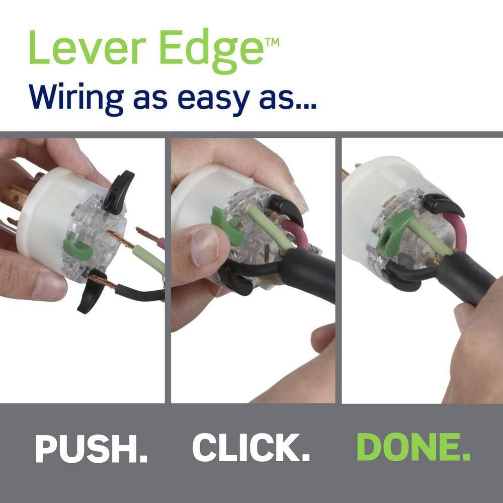 Leviton Black and White Lever Edge Easy Install 20 Amp 250-Volt Locking Plug, NEMA L6-20P, 2P, 3W, Industrial Grade 2321E-BX (3)