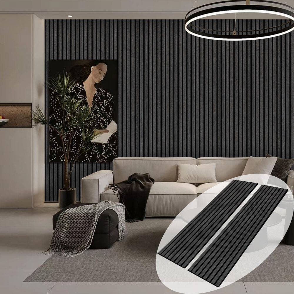 Owndeign Black Oak 94.5 in. x 12.6 in. Wood Slat Acoustic Panels, MDF Decorative Wall Paneling (2 Piece/16.5 sq. ft.) (2)
