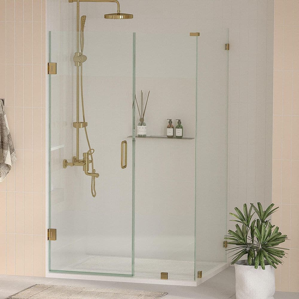 Kobiworks Nirvana 36 in. W x 36 in. L x 80 in. H Pivot Frameless Corner Shower Enclosure in Brushed Gold with 3/8 in. Clear Glass