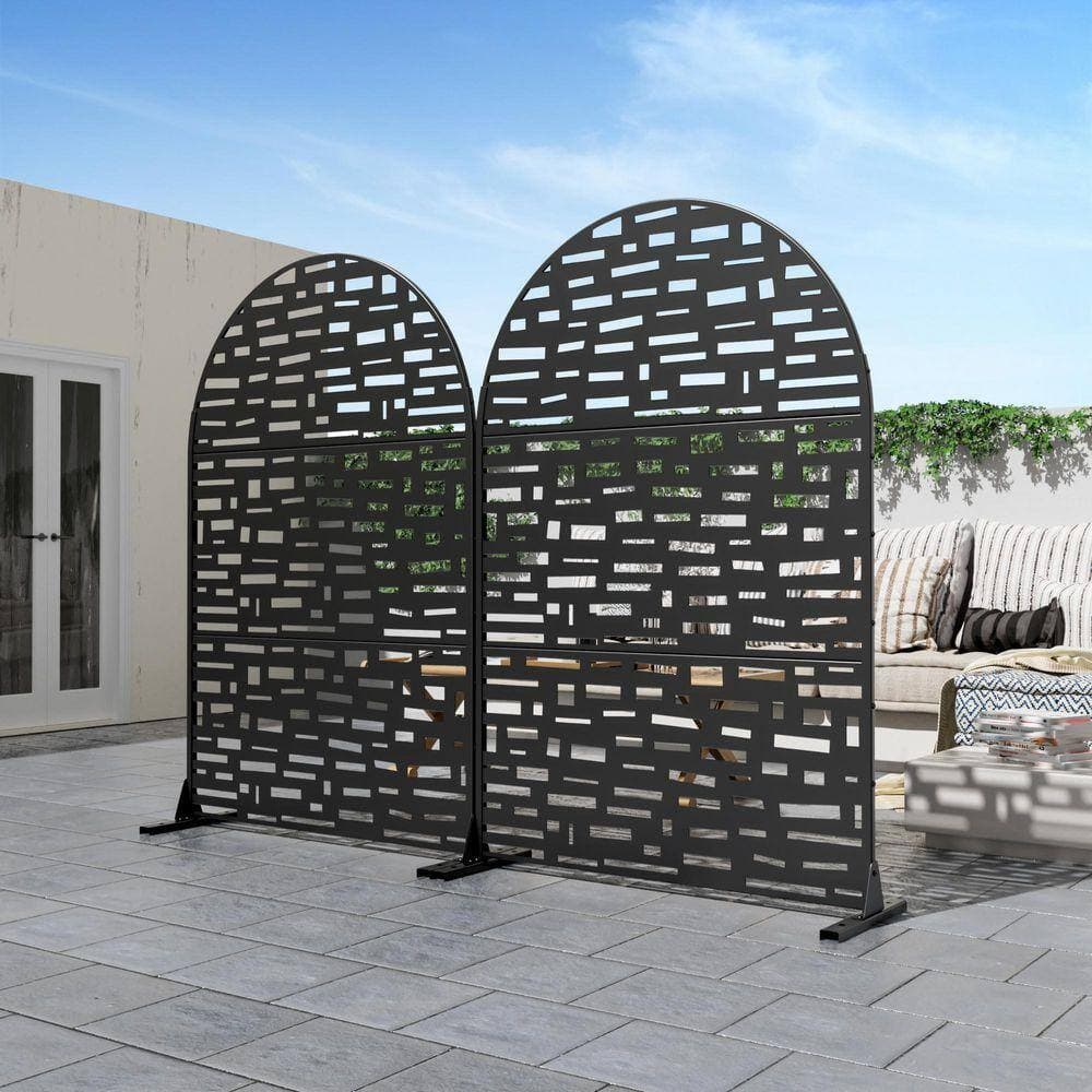 Lirago 72 in. x 47 in. Black Privacy Screen Galvanized Freestanding Panel (2)