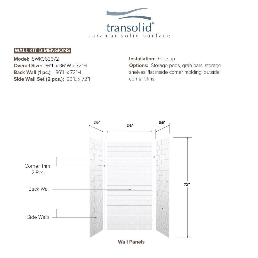 Transolid SaraMar 36 in. x 36 in. x 72 in. 3-Piece Easy Up Adhesive Alcove Shower Wall Surround in White (3)
